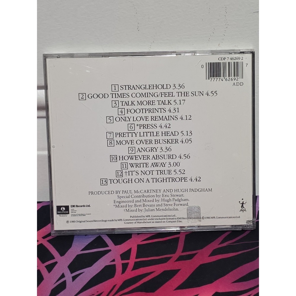 Paul McCartney Press to Play CD 1986 Capitol Records 7462692 Rock Pop Album - Picture 2 of 5